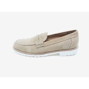 Turtleson Penny Loafer Beige Suede Leather Lug Sole Womens Size 8.5